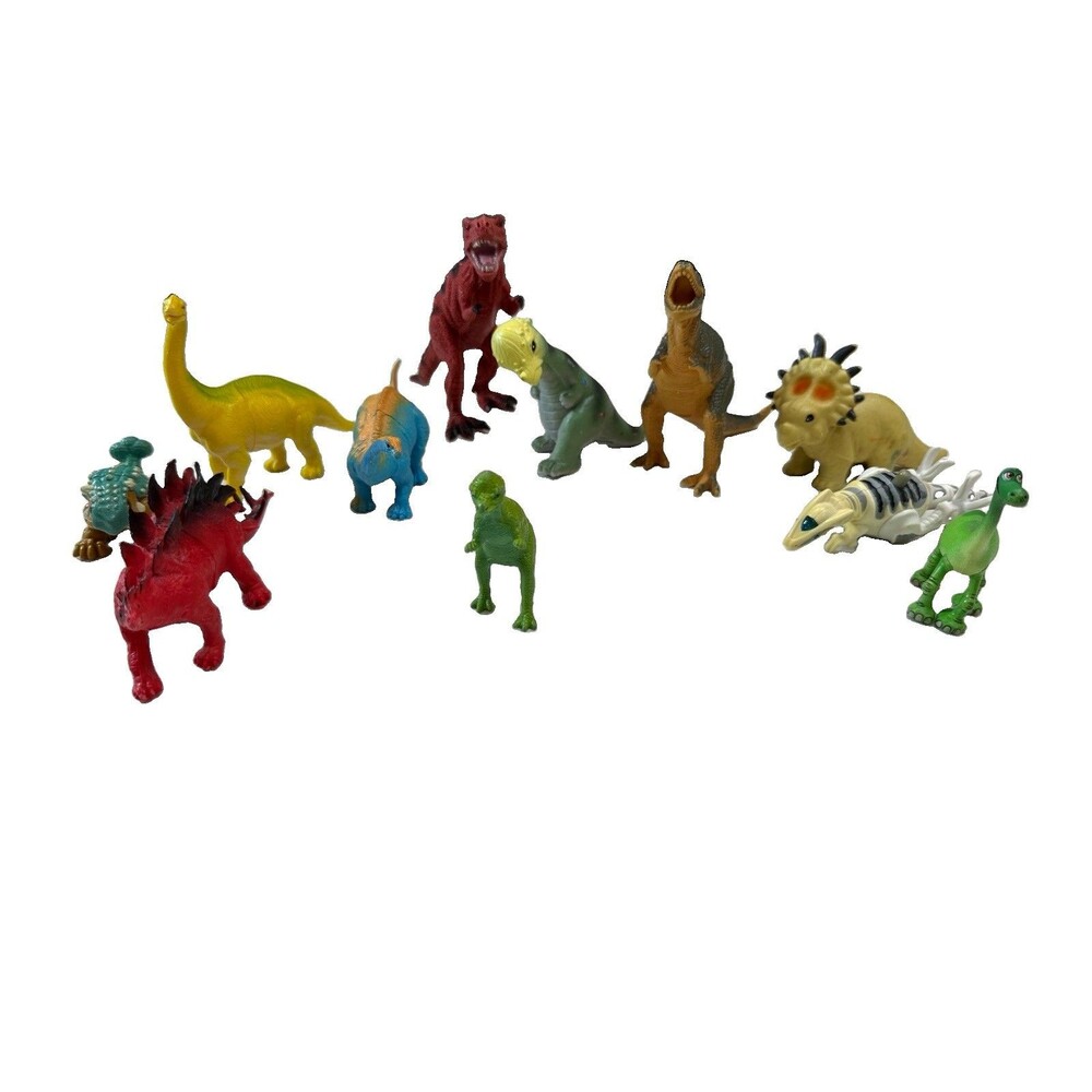 Lot of 11 Plastic Dinosaur Figures Pretend Play Toy Set, Ages 3-7